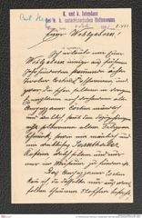 k.k. naturhistorisches Hofmuseum, Intendanzakten 1885-1896 (Hauer), Aktenzahl Z.433.a/1891, Seite 1